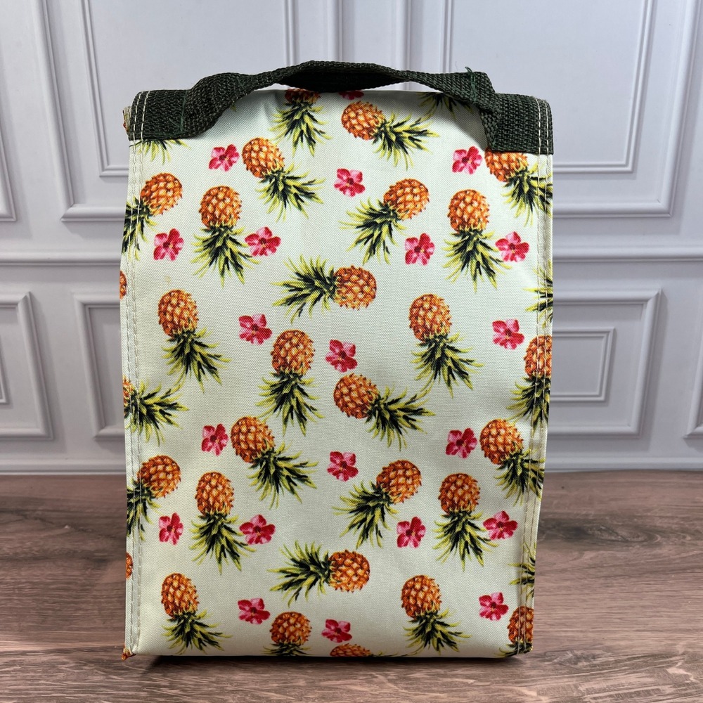 Home Essentials Lunch Bag Cream Pineapple Tropical Insulated Roll Top